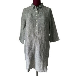 JOH Linen Tunic Shirt Dress size M Gray Striped Collared 3/4 sleeves